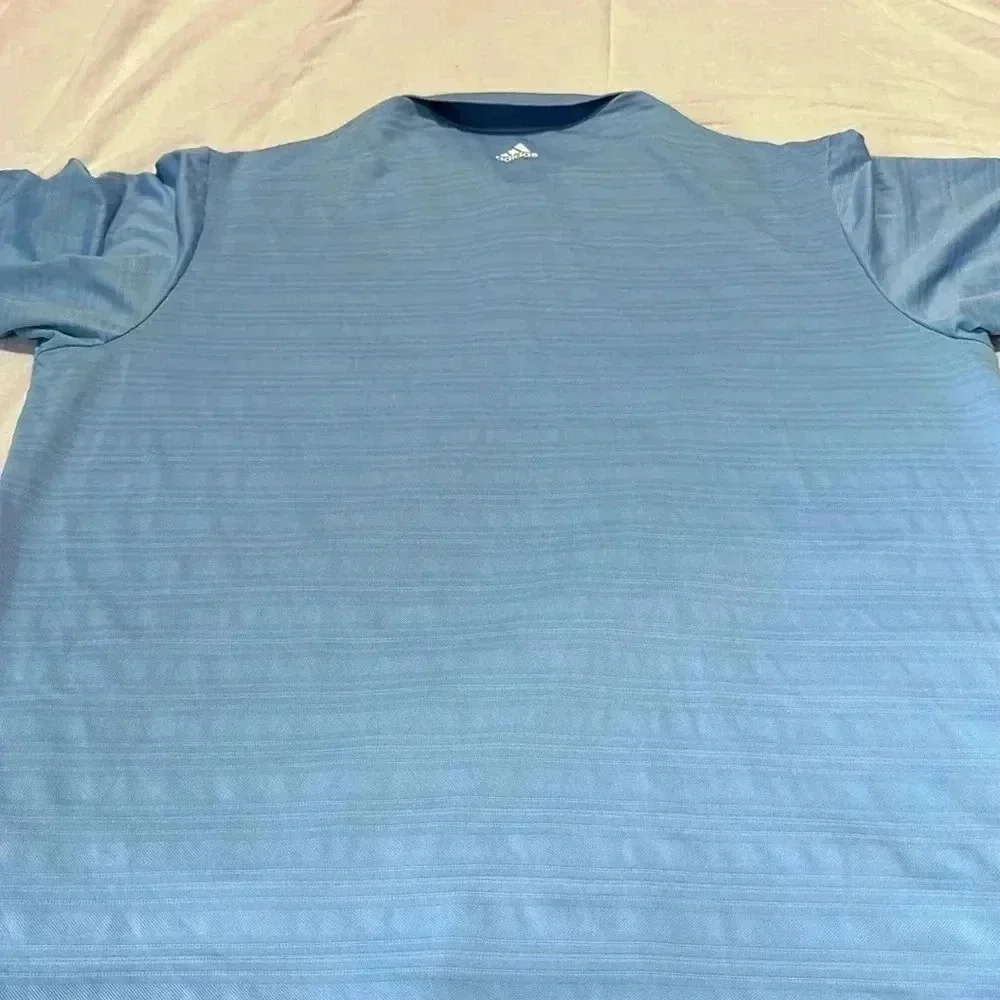 Adidas Polo Shirt Mens XL Blue Striped Short Sleeve Golf